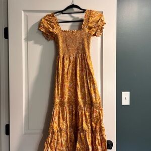 Sunshine Yellow Paisley Smocked Maxi Dress with Puff Sleeves